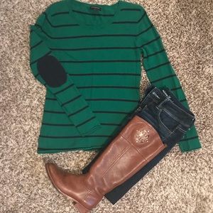 Banana Republic Green Blue Striped Long Sleeve